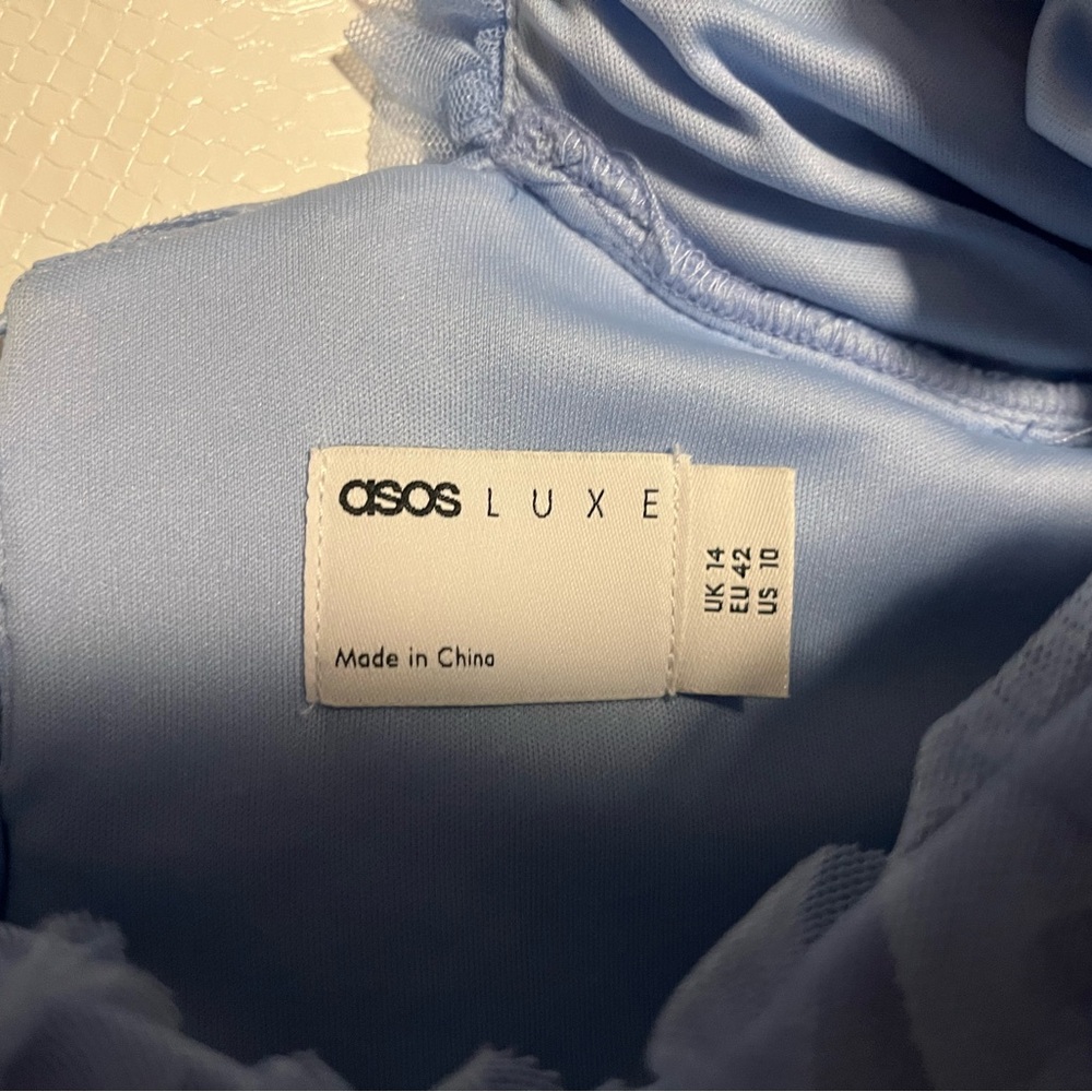 ASOS LUXE blue 3d lace puff sleeve lace back corset top - Picture 7 of 7